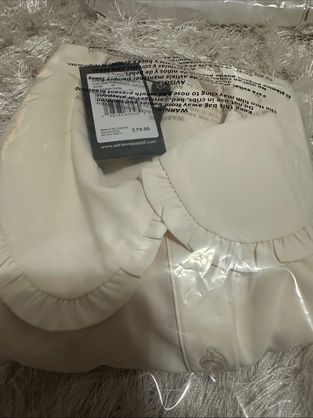 Adrianna Papell Pastel Cream Ruffle Collar Button Blouse